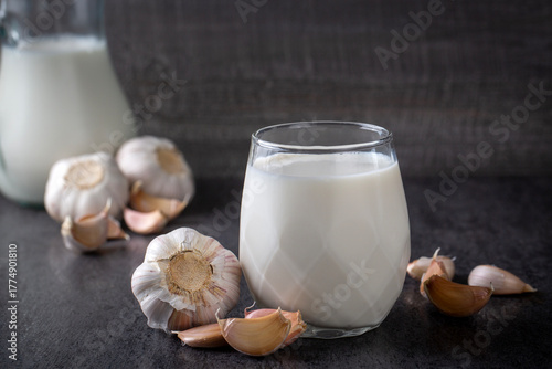Hot garlic milk in a glass ...