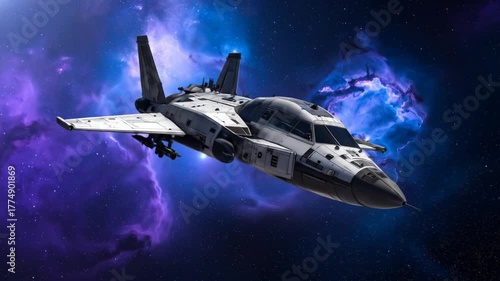 Wallpaper Mural Futuristic Spaceship Flying Through Nebula in Deep Space Torontodigital.ca