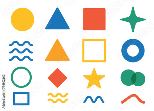 Colorful geometric shapes: circles, triangles, squares, waves, stars, diamonds in pattern Free Download Colorful geometric shapes: circles, triangles, squares, waves, stars, diamonds in pattern - GFXLoad