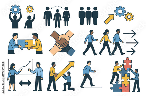 Team collaboration and growth concepts with diverse characters solving problems