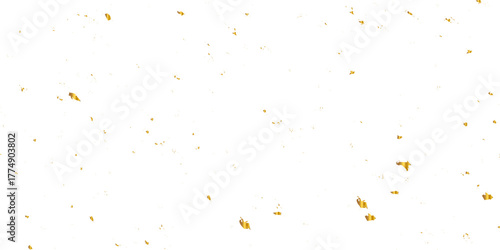 Abstract doted and confetti golden glitter particles splatter on transparent background. Luxury golden glitter confetti that floats down falling bokeh celebration background.	