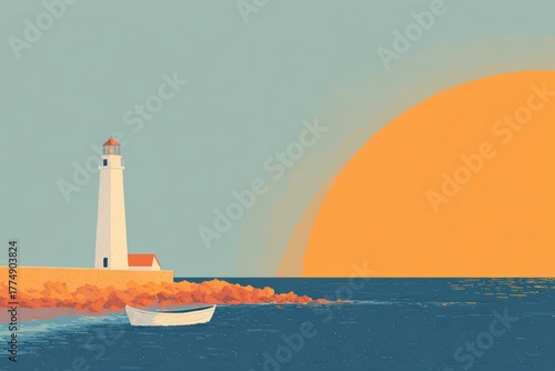 Lighthouse silhouette against a blood-red sunset