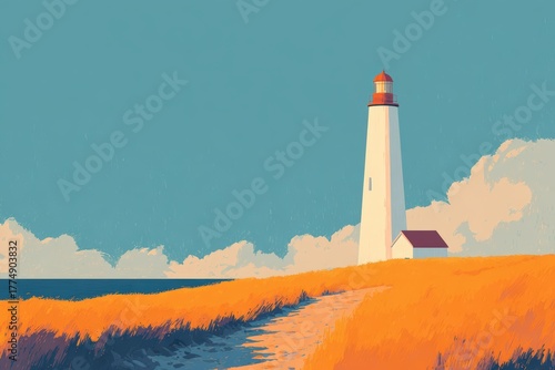 Lighthouse with a powerful wave crashing against it