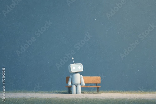 Robot wearing headphones and listening to music
