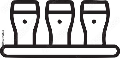 Three beer glasses silhouette isolated on transparent background