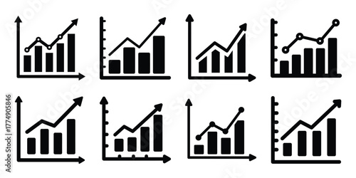 graph chart silhouette icon set