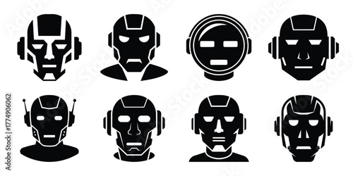 robot face silhouette icon set