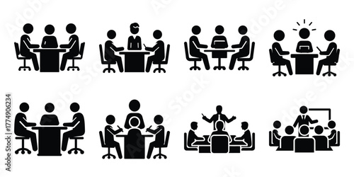 business meeting silhouette icon set