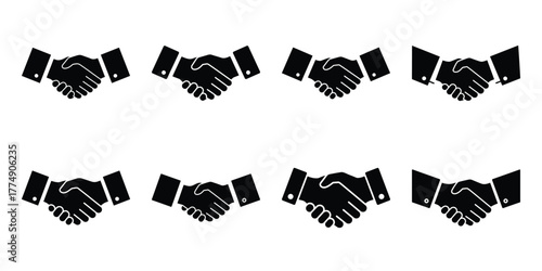 business handshake silhouette icon set