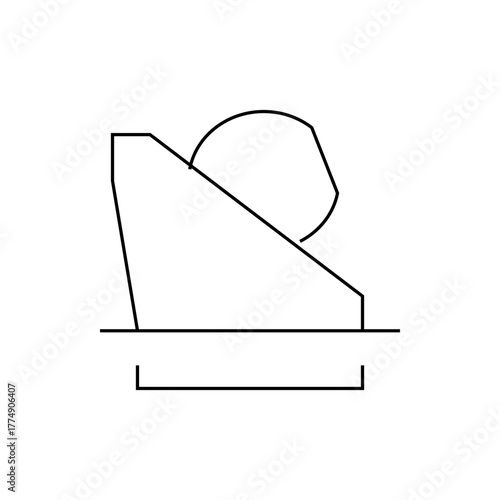 Illustration of a geometric shape with a slanted side and a circular shape resting on top of the structure