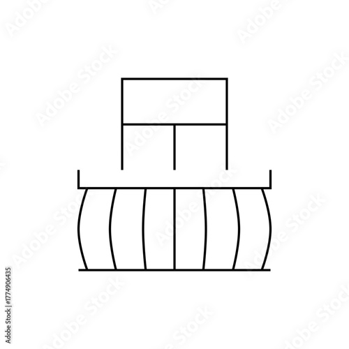 Illustration of a piston above a series of curved lines contained between two straight lines design