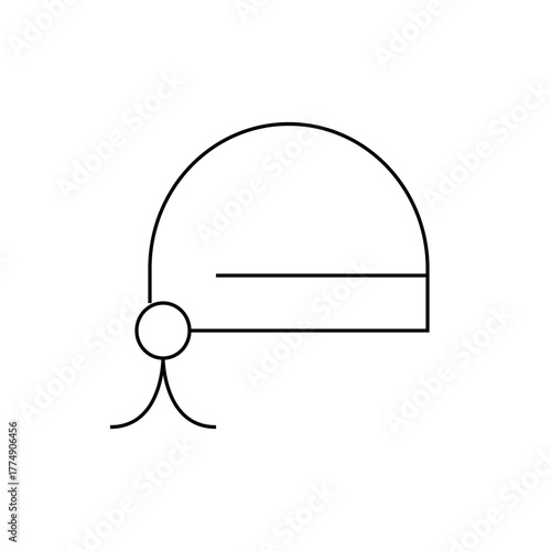 Simple line drawing of a fez style hat with a tassel and a flat brim in a minimalist design style
