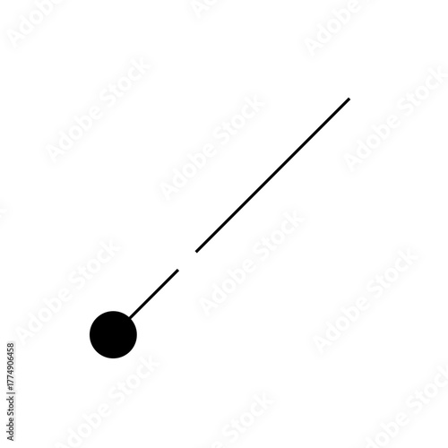 A simple illustration of a black circle connected to a broken line on a plain white background design element