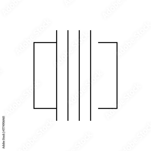 Illustration of a transformer symbol with two rectangular shapes and three vertical lines in the middle