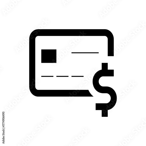Illustration of a credit card with a chip and magnetic stripe next to a dollar sign in black and white