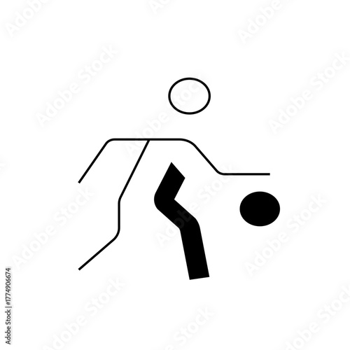 Stylized depiction of a basketball player dribbling a ball with simplified lines and geometric shapes