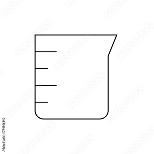 Illustration of a laboratory beaker with measurement lines on the side in a simple line drawing style