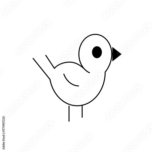 A simple line drawing of a cartoon bird with a round body and a triangular beak standing on two legs