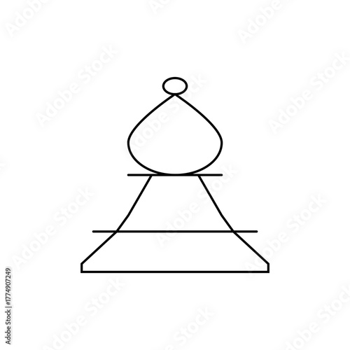 Illustration of a chess bishop piece with a rounded top and a triangular base in a simple line drawing