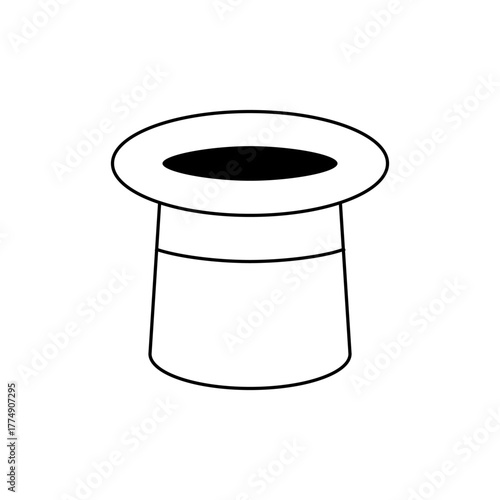 Illustration of a simple black and white top hat with a cylindrical body and a flat brim design element