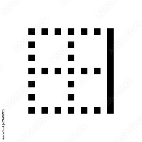 Illustration of a grid composed of small black squares with a thick vertical line on the right side design element