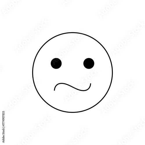 Simple drawing of a white circular face with black eyes and a slightly frowning mouth line expression face