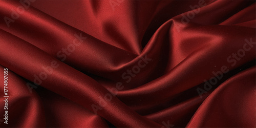 Red silk satin background. Beautiful soft wavy folds on smooth shiny fabric. Anniversary, wedding, valentine, event, celebration concept. Red luxury background. Background with 3D illustration luxury 