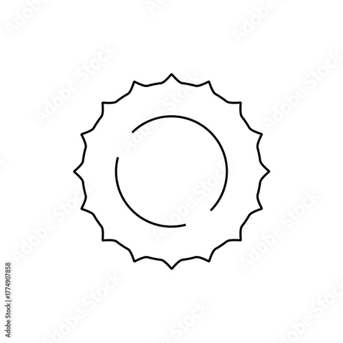Outline drawing of a sun with jagged edges and a partial circle inside on a white background in vector format
