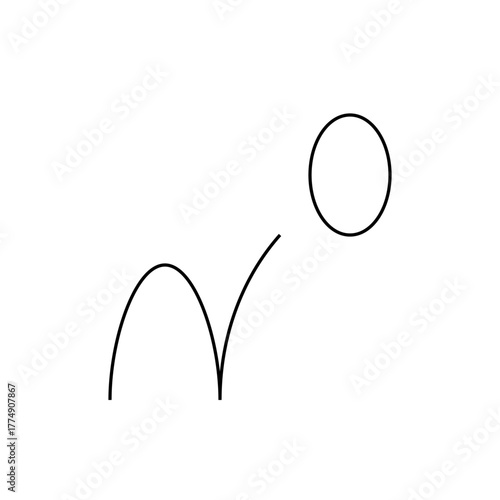 Simple illustration of a bouncing ball with curved trajectory and oval shape at the peak position shown in black