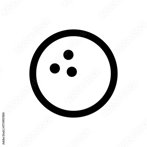 Illustration of a bowling ball with three finger holes in a simple black and white outline design style