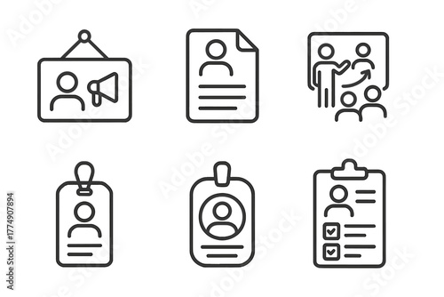 Franchise HR Icons. Line style icons of Franchise Hiring and HR: Recruitment ad icon, interview form file, staff training chart,