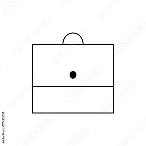 Illustration of a simple black and white briefcase with a handle and a closure point on the front side