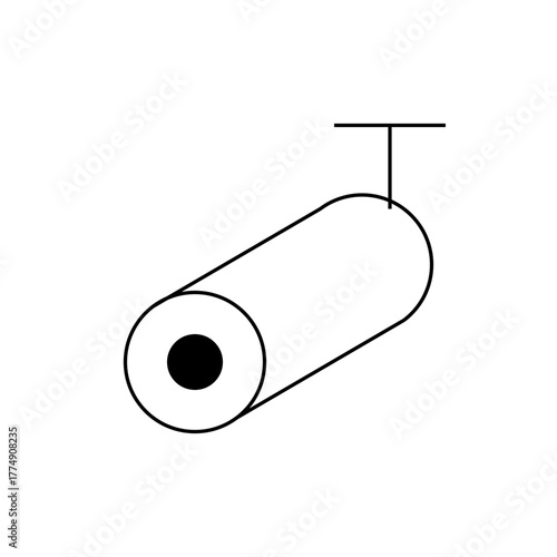 Illustration of a surveillance camera with cylindrical body and ceiling mount in a simple line drawing style