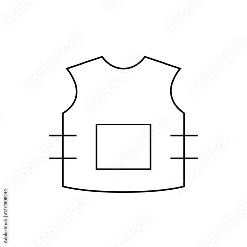 Illustration of a simple white bulletproof vest with a rectangular pocket and side straps in outline style