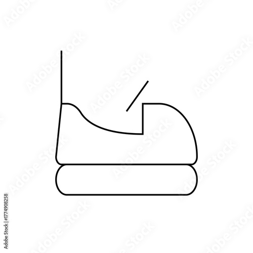 Illustration of a bumper car with a seat, steering wheel, and a large bumper, presented in a simple outline style