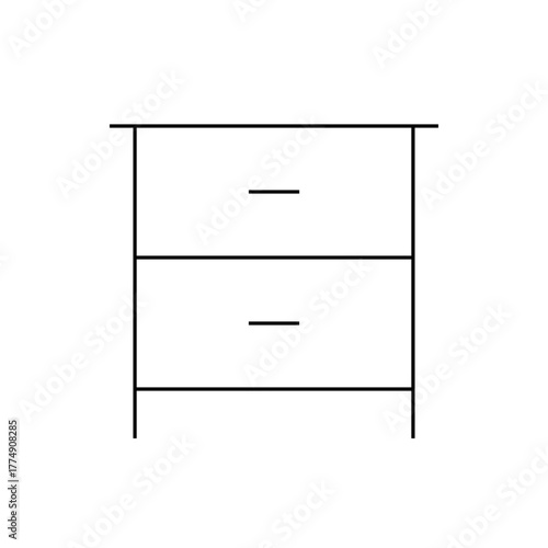 Illustration of a simple two drawer dresser with minimalist design and clean lines on a white background