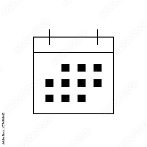 Illustration of a simple calendar icon with a square grid representing dates and two vertical lines on top
