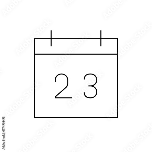 Illustration of a calendar icon with the number twenty three displayed in the center in a minimalist style