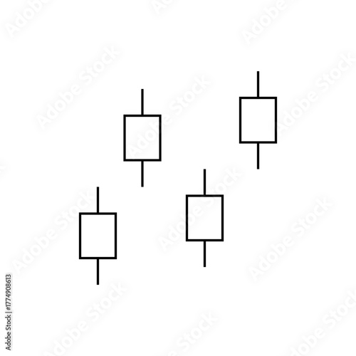 Illustration of four simple black and white candlestick chart patterns on a plain white background view from above