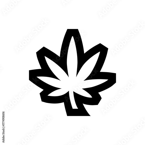 Illustration of a stylized cannabis leaf with a bold black outline and distinct segmented leaf structure