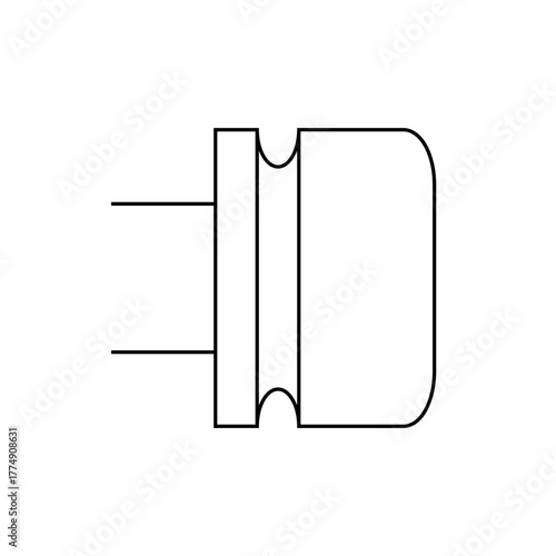 Illustration of a simple plug with two prongs and a rounded head in a minimalist black and white style