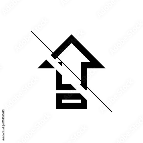 Black arrow pointing upwards with a horizontal line through it on a white background in simple design style