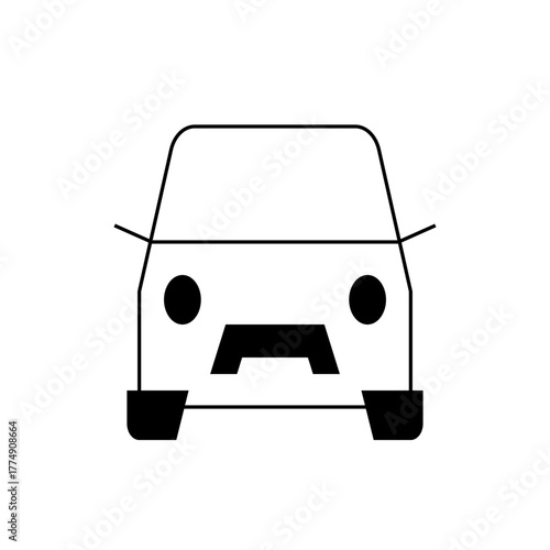 Illustration of a simple car front view with headlights and bumper in black outline on white background