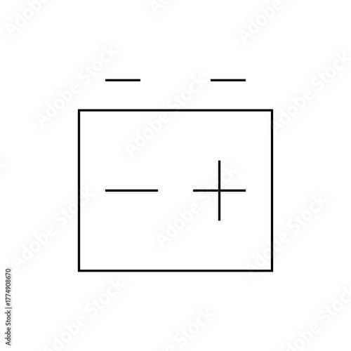 Illustration of a simple battery symbol with plus and minus signs indicating polarity and connections