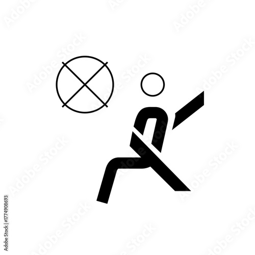 Illustration of a person with a seatbelt and a crossed out circle on a white background design
