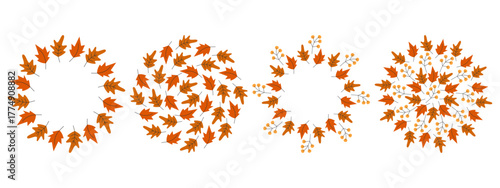 Autumn Leaves and Twigs Circular Frame border and Round Backdrop Copy space Template Big Set
