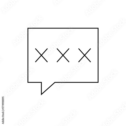 Outline of a speech bubble with three x marks inside representing an error or something unknown exactly 100