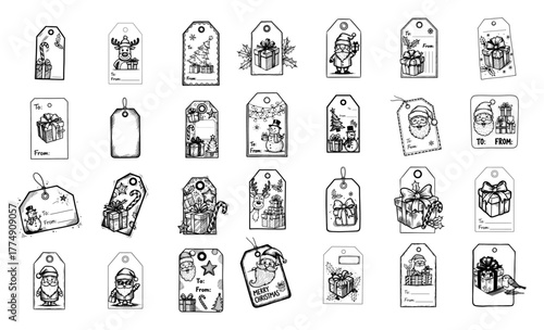 Vintage gift tag bundle with Santa and presents – retro Christmas labels collection