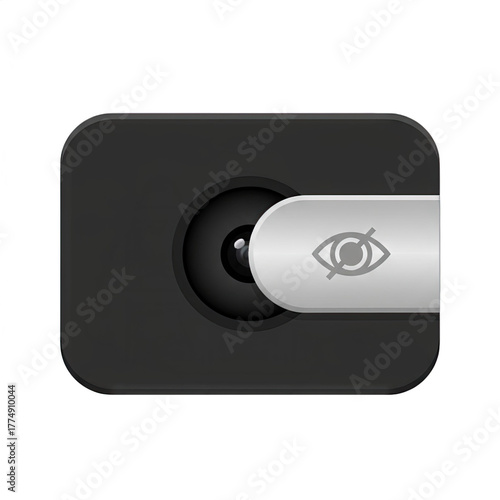 Black Rectangular Webcam Cover With Silver Slide Showing Eye Icon For Privacy Protection On Transparent Background