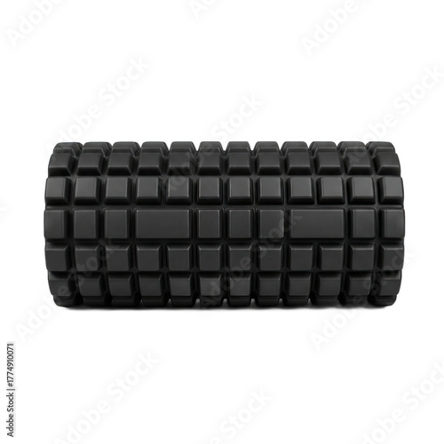 Black Textured Foam Roller for Muscle Massage and Physical Therapy Fitness Equipment Isolated on Transparent Background